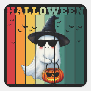 Halloween cute funny ghost pumpkin gift ideas square sticker