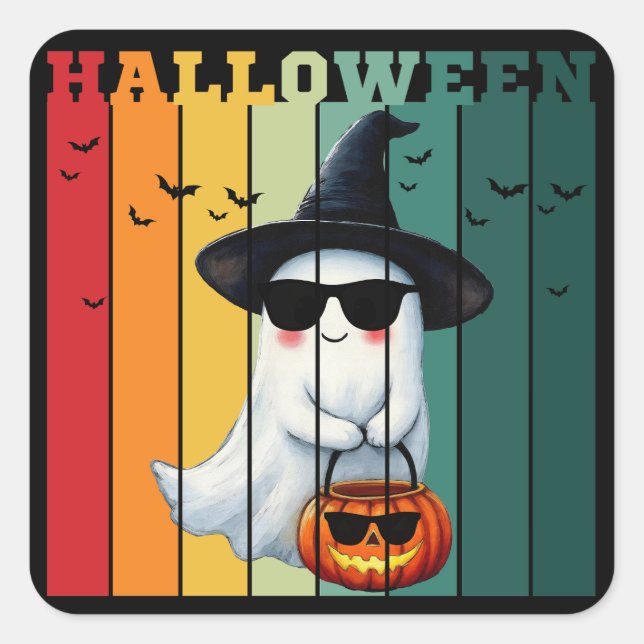 Halloween cute funny ghost pumpkin gift ideas square sticker (Front)