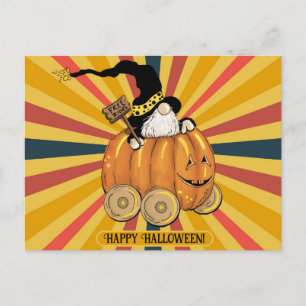 Halloween Cute Funny Gnome Pumpkin Colourful Postcard