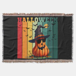 Halloween cute funny pumpkin vintage fall autumn throw blanket