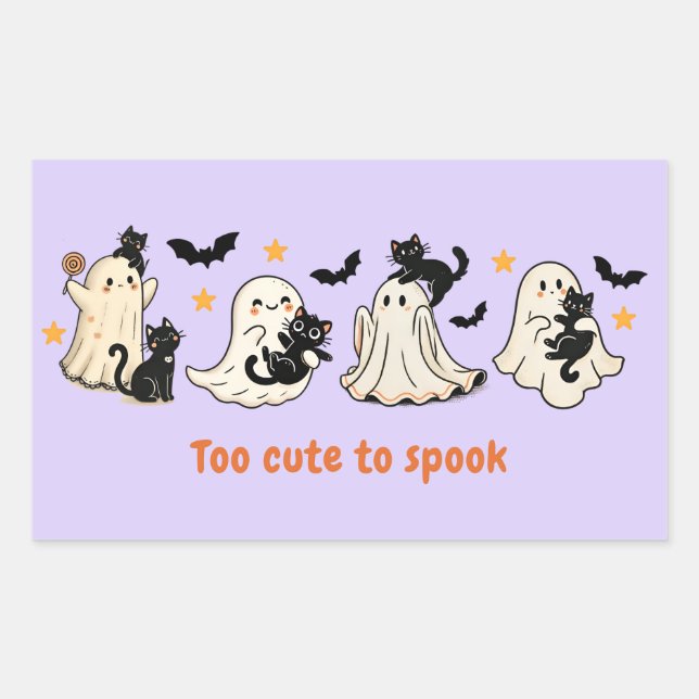 Halloween Cute Funny Spooky Ghost Cat  Rectangular Sticker (Front)