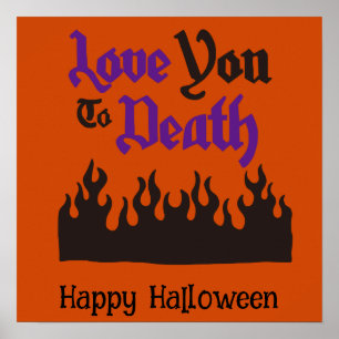 Halloween Cute Funny Whimsical Black Flame  Poster
