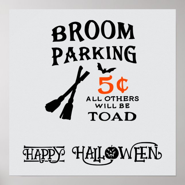 Halloween Cute Funny Whimsical Broom Poster (Front)