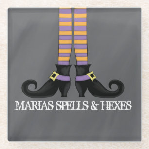 Halloween Cute Funny Whimsical Witch Shoes Glass Coaster