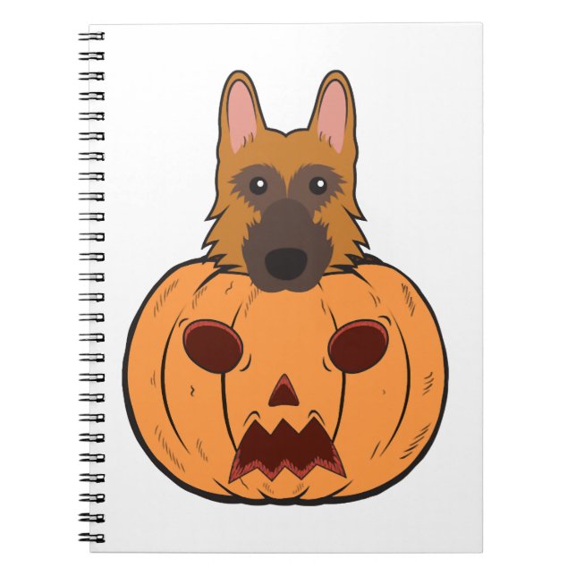 Halloween Cute German Shepherds Stuck In A Pumpkin Notebook (Front)