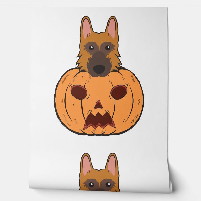 Halloween Cute German Shepherds Stuck In A Pumpkin Wallpaper (Unrolling)