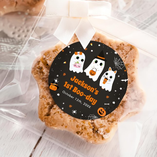 Halloween Cute Ghost 1st Birthday Spooktacular Classic Round Sticker (Creator Uploaded)