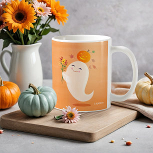 Halloween Cute Ghost and Flowers Coffee Mug