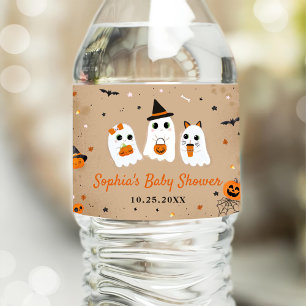 Halloween Cute Ghost Baby Shower Water Bottle Label