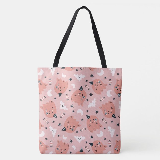 Halloween Cute Ghost, Bats, Stars and Moons  Tote Bag (Front)