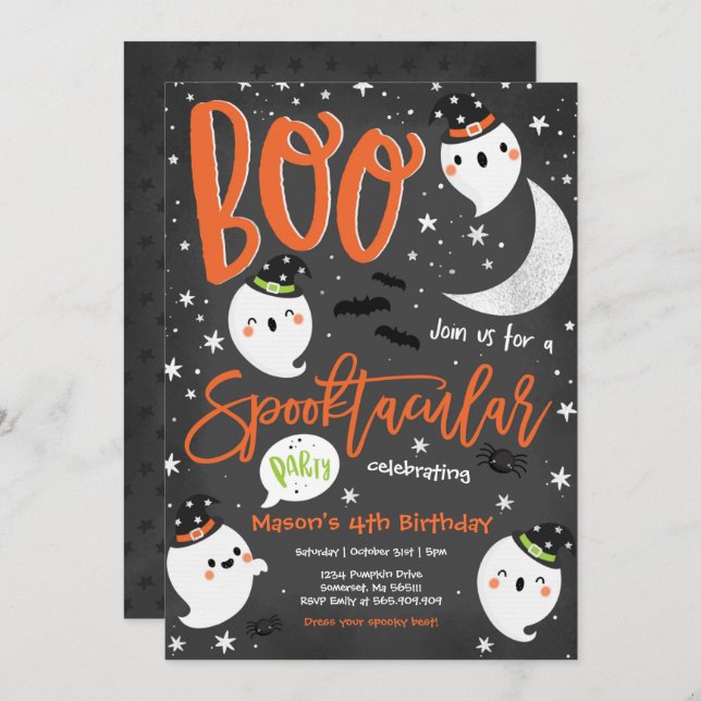 Halloween Cute Ghost Birthday Party Spooktacular Invitation (Front/Back)