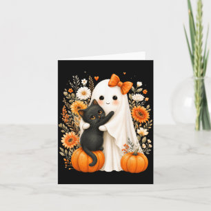 Halloween Cute Ghost Black Cat Pumpkin Floral Card