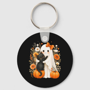 Halloween Cute Ghost Black Cat Pumpkin Floral Key Ring