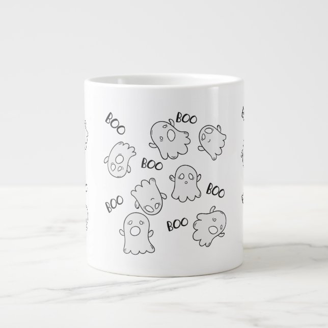 Halloween Cute Ghost Boo Pattern Large Coffee Mug (Front)