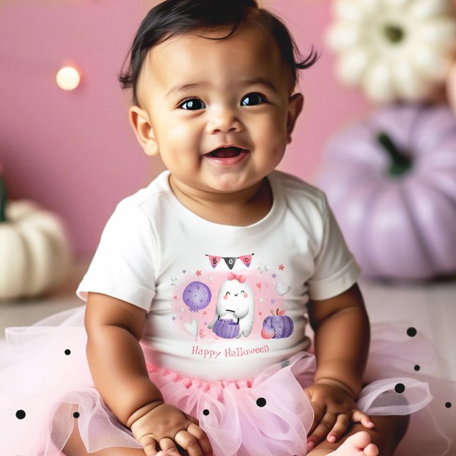 Halloween Cute Ghost Boo Pink Purple Girl Name Baby T-Shirt (Halloween Cute Ghost Boo Pink Purple Girl Name Baby T-Shirt)