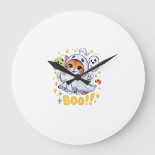 Halloween Cute Ghost Cat Boo Funny Cat BOO Kitty H Large Clock