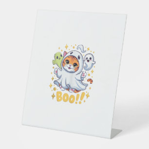 Halloween Cute Ghost Cat Boo Funny Cat BOO Kitty H Pedestal Sign
