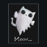 Halloween cute ghost cat postcard<br><div class="desc">Adorable kawaii cats sometimes are not just ordinary cats at all. Like this cute cat -imagine that - Halloween cat ghost - and instead of usual ghostly voices it meows. How cute... This Halloween art is available on many cat stuff here in Party Monster Store - and they are perfect...</div>