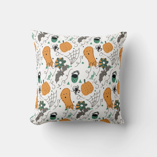 Halloween Cute Ghost Doodles Pattern Throw Pillow (Front)
