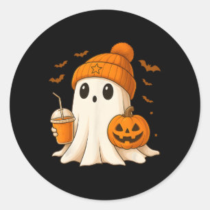 Halloween Cute Ghost Drink Pumpkin Men Women Hallo Classic Round Sticker
