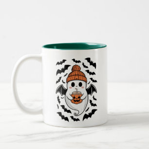 Halloween Cute Ghost  Fall Spooky Season Gift Two-Tone Coffee Mug