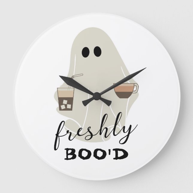 Halloween Cute Ghost | Freshly Boo'd Coffee Lovers Large Clock (Front)