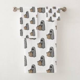 Halloween, Cute Ghost Grey, Trick Or Treat, Boo Bath Towel Set