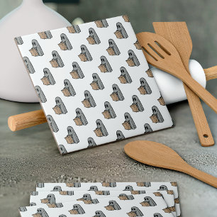 Halloween, Cute Ghost Grey, Trick Or Treat, Boo Ceramic Tile