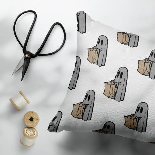 Halloween, Cute Ghost Grey, Trick Or Treat, Boo Decorative Cushion