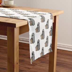 Halloween, Cute Ghost Grey, Trick Or Treat, Boo Short Table Runner