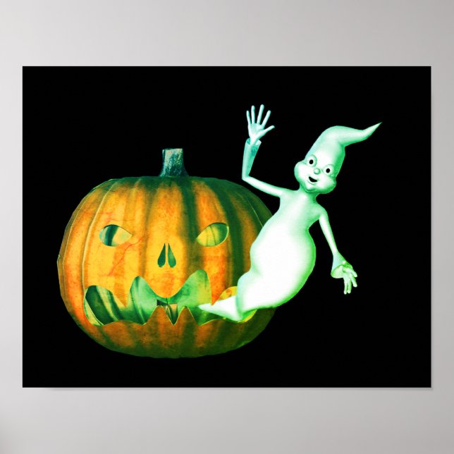 Halloween Cute Ghost Jack O Lantern  Poster (Front)