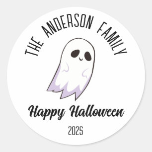 Halloween Cute Ghost Personalised Name Year Classic Round Sticker