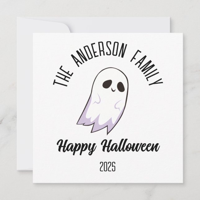 Halloween Cute Ghost Personalised Name Year Holiday Card (Front)