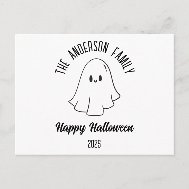 Halloween Cute Ghost Personalised Name Year Holiday Postcard (Front)