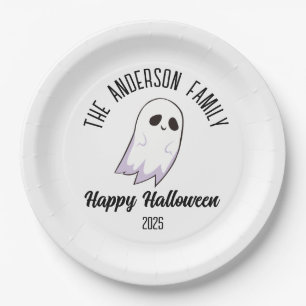 Halloween Cute Ghost Personalised Name Year Paper Plate