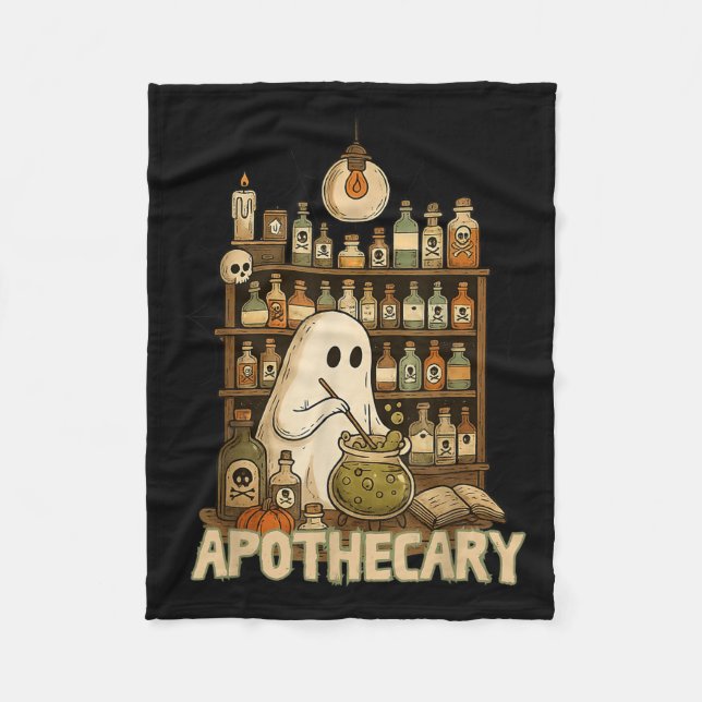 Halloween Cute Ghost Pharmacy Tech Apothecary Witc Fleece Blanket (Front)
