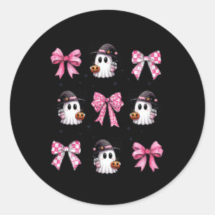 Halloween Cute Ghost Pink Coquette Bows Ghost Hall Classic Round Sticker