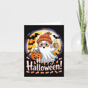 Halloween cute ghost pumpkin bats moon girls kids card