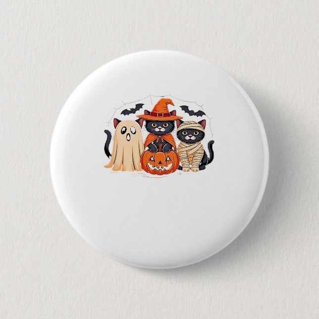 Halloween Cute Ghost Pumpkin Cat Classic T-Shirt_1 6 Cm Round Badge (Front)