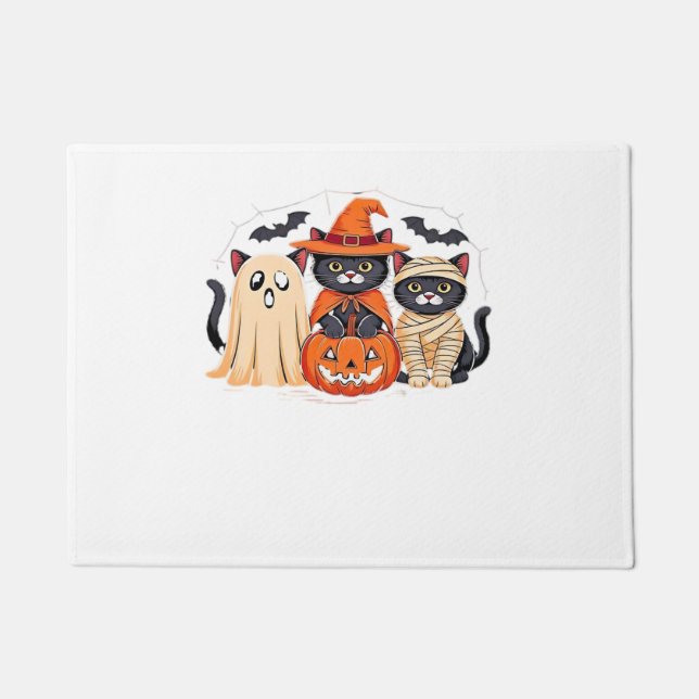 Halloween Cute Ghost Pumpkin Cat Classic T-Shirt_1 Doormat (Front)