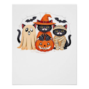 Halloween Cute Ghost Pumpkin Cat Classic T-Shirt_1 Poster