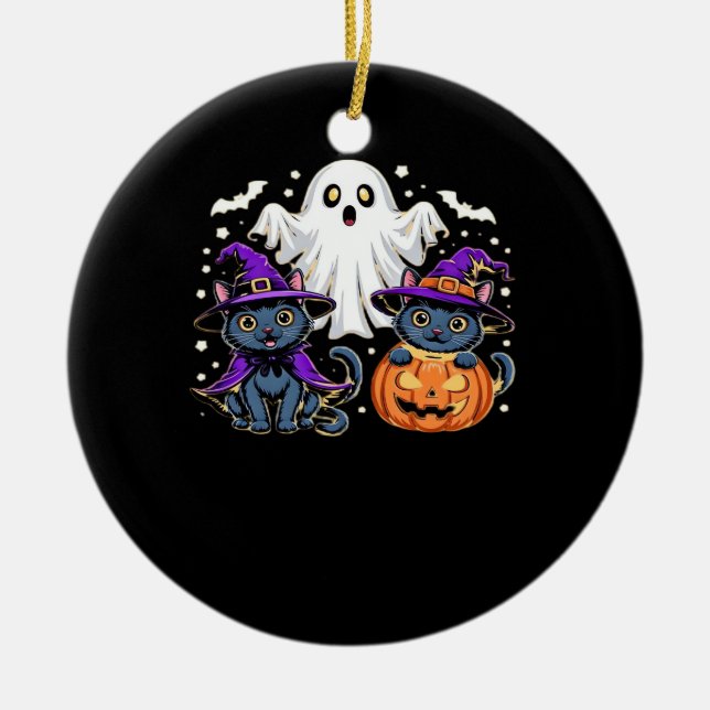 Halloween Cute Ghost Pumpkin Cat Classic T-Shirt_3 Ceramic Ornament (Front)