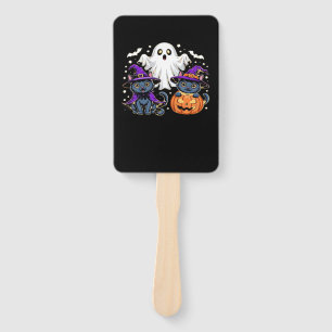 Halloween Cute Ghost Pumpkin Cat Classic T-Shirt_3 Hand Fan