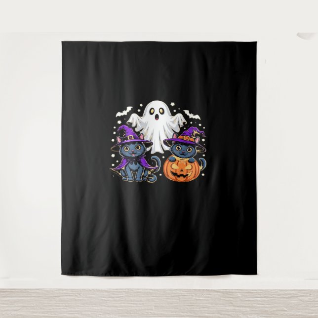 Halloween Cute Ghost Pumpkin Cat Classic T-Shirt_3 Tapestry (Front)