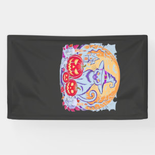 Halloween Cute Ghost Pumpkin Cat Classic T-Shirt Banner