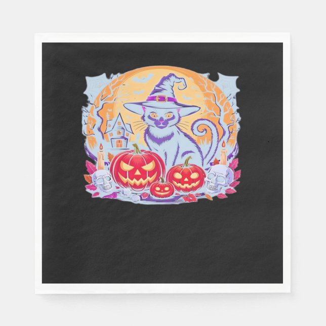 Halloween Cute Ghost Pumpkin Cat Classic T-Shirt Napkin (Front)