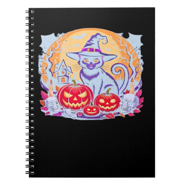 Halloween Cute Ghost Pumpkin Cat Classic T-Shirt Notebook (Front)