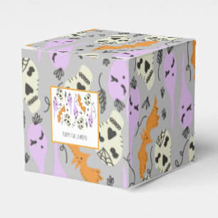 Halloween Cute Ghost Skull Doodle Pattern Grey Favour Box