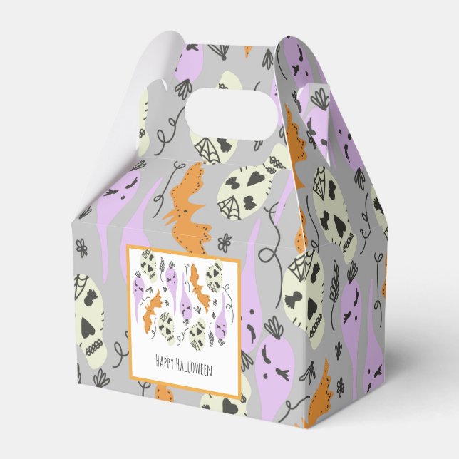 Halloween Cute Ghost Skull Doodle Pattern Grey Favour Box (Front Side)