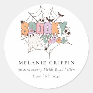 Halloween Cute Ghost Spooky Vibes Address  Classic Round Sticker